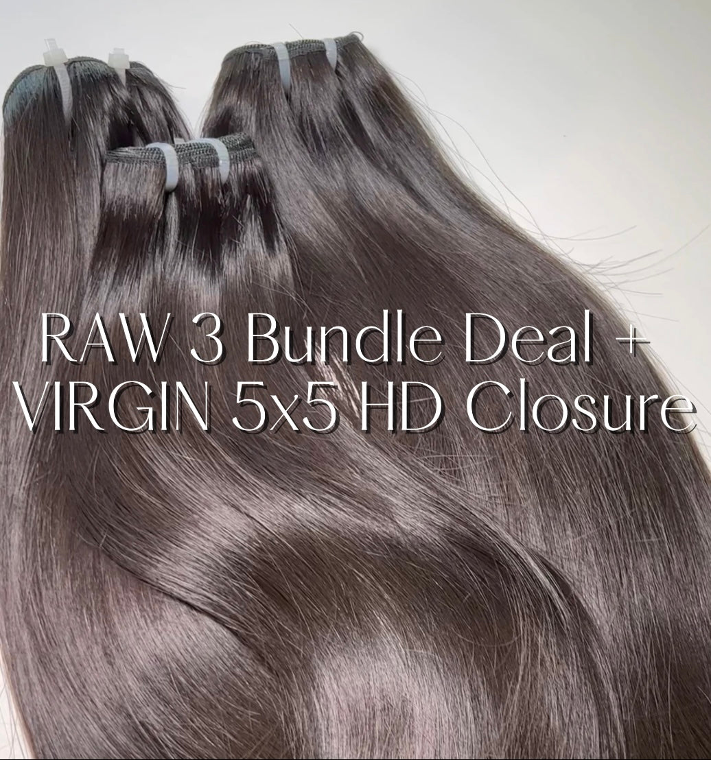 RAW 3 Bundle Deal + VIRGIN 5x5 HD Closure